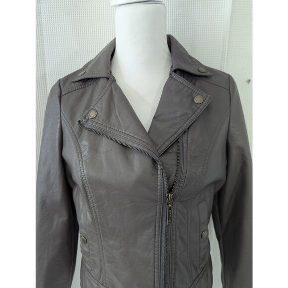 JOU JOU! STORMY GRAY VEGAN LEATHER BIKER/MOTO INSPIRED ZIPPER JACKET, COAT! SZ S - Picture 5 of 12